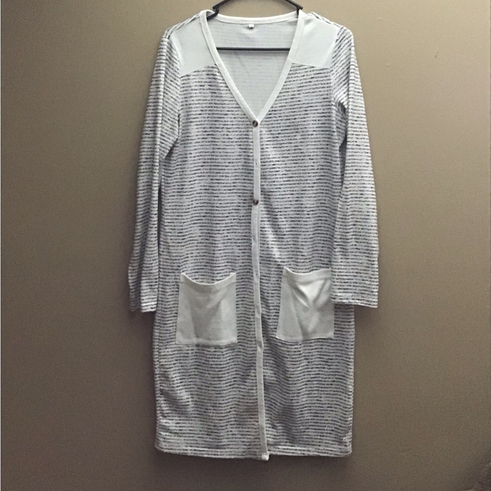 White/Black strip Cardigan ~ size medium